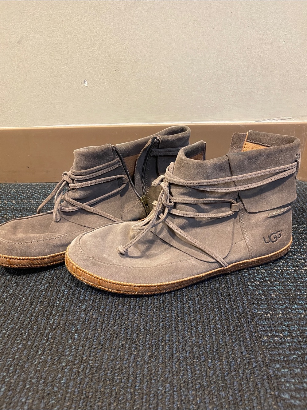 UGG Gray Suede Wrap-Lace Ankle Boots